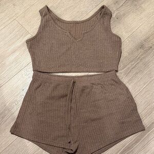 Brown Ribbed Women's Sleepwear Set